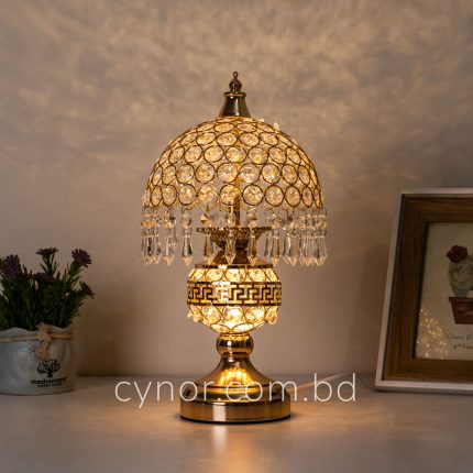 Golden Color Metal Body LED Table Lamp with Crystal Stone Design